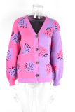 Women's Autumn Winter Sweater V-Neck Button Cardigan Strawberry Coat