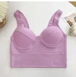 Solid Color Cotton 3D Fixed Cup Chest Pad Wrapped Chest Tank Top Ladies Sexy Sports Outdoor Wear Basic Bra Underwear