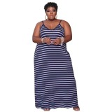 Stripe Print Dress Plus Size Women's Loungewear Loose Dress