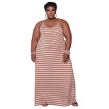 Stripe Print Dress Plus Size Women's Loungewear Loose Dress