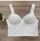 Solid Color Cotton 3D Fixed Cup Chest Pad Wrapped Chest Tank Top Ladies Sexy Sports Outdoor Wear Basic Bra Underwear