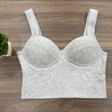 Solid Color Cotton 3D Fixed Cup Chest Pad Wrapped Chest Tank Top Ladies Sexy Sports Outdoor Wear Basic Bra Underwear