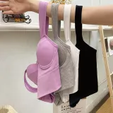 Solid Color Cotton 3D Fixed Cup Chest Pad Wrapped Chest Tank Top Ladies Sexy Sports Outdoor Wear Basic Bra Underwear