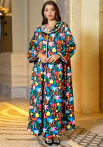 Long Sleeve Ladies Printed Beaded Robe Luxury Evening Dress Arabian Women's Clothing