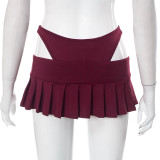 Women's Summer Solid Color Sexy Hollow Out Pleated Mini Skirt