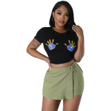 Women's Solid Positioning Casual Short T-Shirt