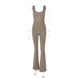 Women's Summer Fashion Solid Color Slim Low Back Sleeveless Jumpsuit