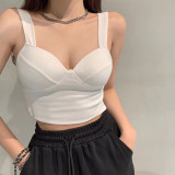 Solid Color Cotton 3D Fixed Cup Chest Pad Wrapped Chest Tank Top Ladies Sexy Sports Outdoor Wear Basic Bra Underwear