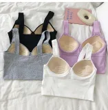 Solid Color Cotton 3D Fixed Cup Chest Pad Wrapped Chest Tank Top Ladies Sexy Sports Outdoor Wear Basic Bra Underwear