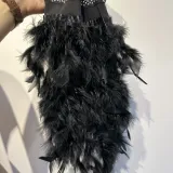 See-Through Slim Feather Beaded Sleeveless Strapless Bodycon Dress