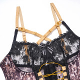 Embroidered Stitching Leopard Mesh Fashion Color Contrast Sexy Underwear Lingerie Set