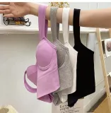 Solid Color Cotton 3D Fixed Cup Chest Pad Wrapped Chest Tank Top Ladies Sexy Sports Outdoor Wear Basic Bra Underwear