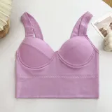 Solid Color Cotton 3D Fixed Cup Chest Pad Wrapped Chest Tank Top Ladies Sexy Sports Outdoor Wear Basic Bra Underwear
