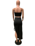 Camisole Solid Color Sleeveless Slit Skirt Two-Piece Set