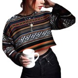 Autumn Winter Women's Fashion Sweater Color block Crop Round Neck Long Sleeve Top Women