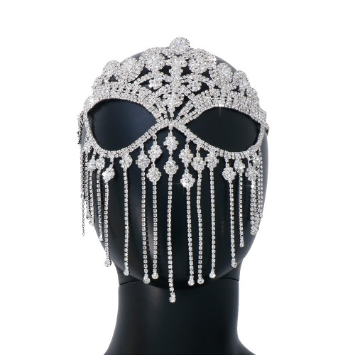 Luxury Rhinestone Masquerade Mask For Face Women Wedding Tassel