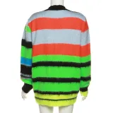 Summer Women's Fashion Contrast Stripe Long Sleeve Cardigan Fleece Loose Casual Top