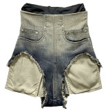 Women's Summer Fashion Sexy High Waist Ombre Tassel Large Pocket Denim Pants