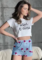 Women Summer Loungewear Round Neck Printed Short Sleeve Crop T-shirt and Shorts Two-piece Set