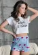 Women Summer Loungewear Round Neck Printed Short Sleeve Crop T-shirt and Shorts Two-piece Set