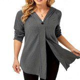 Women Casual V-Neck Hooded Top