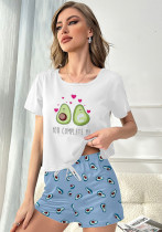 Conjunto de dos piezas de camiseta y pantalones cortos de manga corta con estampado de cuello redondo para mujer