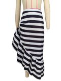 Women Fashion Zipper Stripe Ruffle Dress
