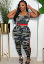 Women Camouflage Print Casual Tank Top and Contrast Pants Casual Two-Piece Set