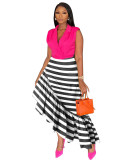 Women Fashion Zipper Stripe Ruffle Dress