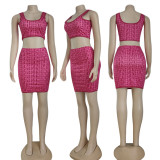 Women Summer Casual Print Tank Top+ Mini Skirt Two-Piece Set