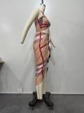 Women Plaid Print Cross Slit Dress