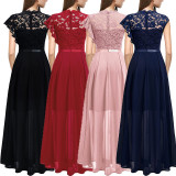 Women elegant sleeveless lace maxi evening dress