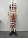 Women Plaid Print Cross Slit Dress