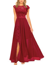Women elegant sleeveless lace maxi evening dress