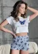 Women Summer Loungewear Round Neck Printed Short Sleeve Crop T-shirt and Shorts Two-piece Set