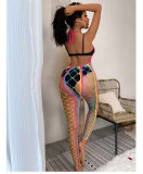 Women Stretch See-Through Rainbow Swimsuit Cutout Fishnet Sexy Lingerie