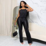 Women's Summer Pleated Solid Color Camisole Top Wide Leg Trousers Casual Two Piece Set