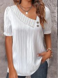 Summer simple v-neck button solid color shirt women's clothing