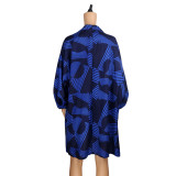 Womenswear Geometric Print Coat Wrap Top Shorts Three-Piece Set