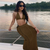 Women's Summer Sexy Backless Strappy Vest High Waist Slim Skirt Women Two Piece Set