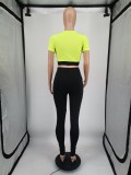 Ladies Fashion Print Short Sleeve Crop Top pants Two-Piece Set