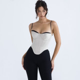 Women's Summer Sexy Camisole Irregular Crop Slim Low Back Herringbone Top