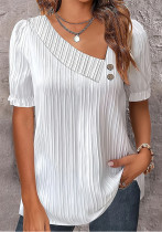 Camisa de verano simple con cuello en V y botones de color sólido para mujer