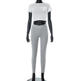 Women's spring and summer  pocket top tight trousers sports color contrast Two Piece Set