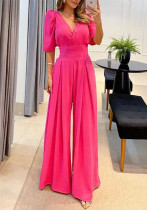 Fall Casual Women's Solid Color High Waist Ladies Wide Leg Jumpsuit