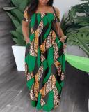 Summer Ladies Fashion Casual Sexy Print Off Shoulder Dress
