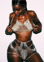 Brustkette Schmuck Sexy Nachtclub Mode Glänzender Diamant BH Höschen Bikini Körperkette Set