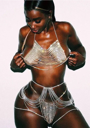 Chest Chain Jewelry Sexy Nightclub Fashion Shiny Diamond Bra Panties Bikini Body Chain Set