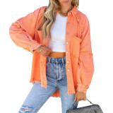 Womens Pockets Washed Raw Trim Maxi Oversized Denim Jacket