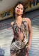 Women Summer Casual Print Sleeveless Cutout Lace-Up Halter Neck Dress